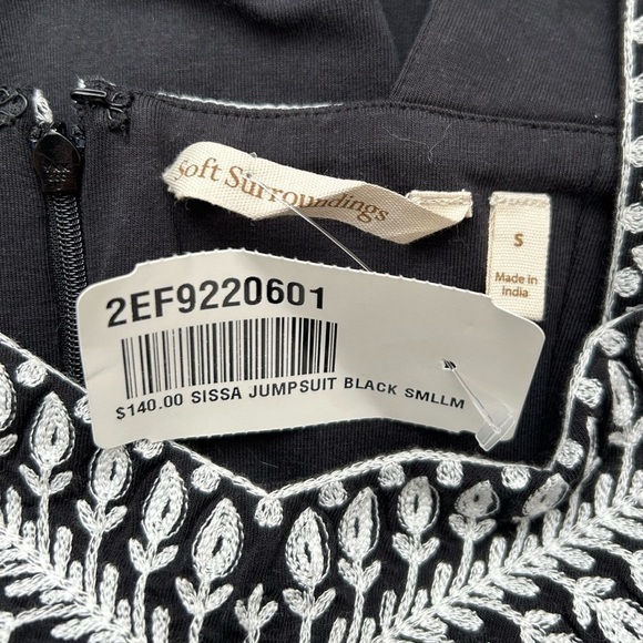 Soft Surroundings Sissa & Black White Embroidered Wide Leg Belted Jumpsuit NWT - Picture 7 of 9